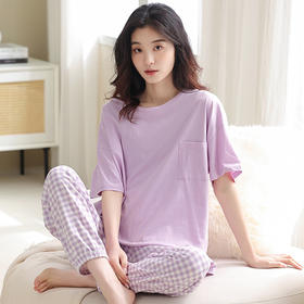 【萌系少女宅家日记，舒适居家服~】睡衣女夏季棉质薄款短袖长裤 可爱卡通宽松加大码家居服套装 可外穿睡衣-QQ