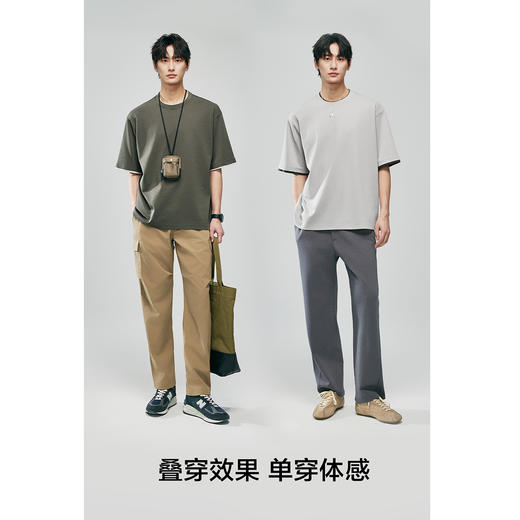 棉仓363801013-重磅三醋酸撞色假两件宽松落肩短袖T恤 商品图4