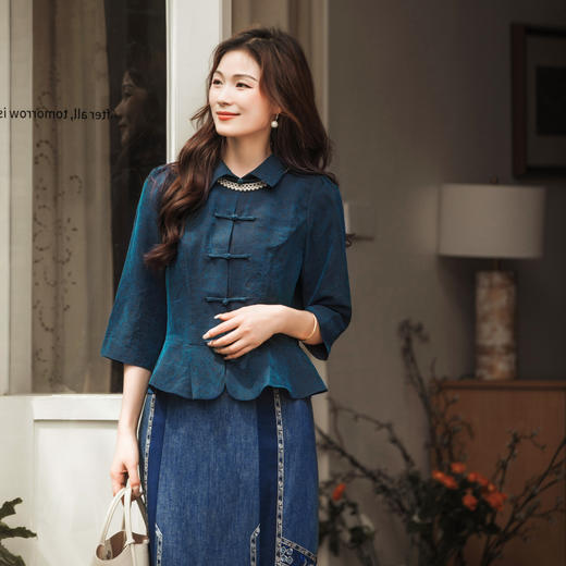 【林栖设计小店】桑蚕丝香云纱衬衫复古优雅新中式2025夏季新品翻领上衣女T1952371 商品图6