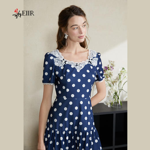 司歌波点蕾丝连衣裙短袖优雅修身A911070X 商品图1