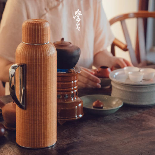 学古 一原传家壶竹雅 非遗扣丝竹编纯钛限量收藏保温壶真皮袋1.4L 非遗竹编扣丝款 1.4L 商品图3