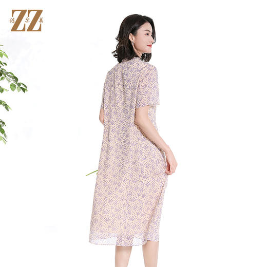 佐尔美夏季新款时尚气质碎花桑蚕丝短袖连衣裙女M42LS48 商品图3