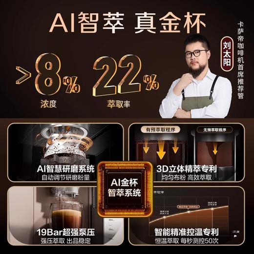 【金杯Pro】卡萨帝意式全自动咖啡机家用/办公室19bar超强泵压小型研磨一体自动奶泡触控面板操作简便EQ301E 商品图7