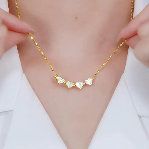 卡蒂罗/KADER 祈运四叶草项链 心动幸运草纯银镶嵌闪锆通勤百搭小众设计可拆爱心锁骨链 贝壳心形链一款两戴#好运 商品图5