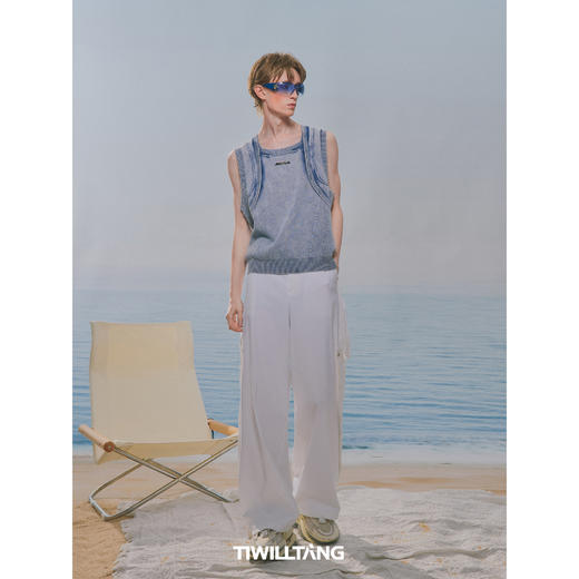 启世录TIWILLTANG“邬影窒烬”水洗罗纹马甲夏季透气针织背心男 商品图4