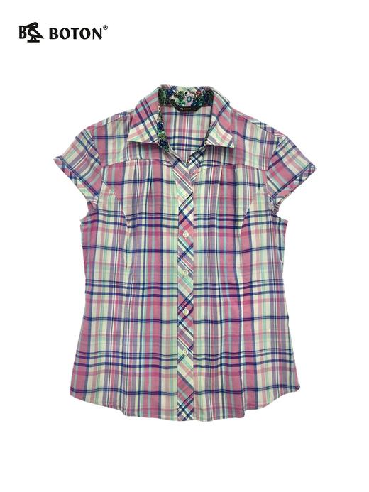 【第2件半价！尾货清仓不退换】波顿女士短袖休闲格仔衬衫LS732215 商品图3
