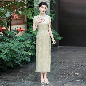 WX-25006春季新款真丝旗袍中式桑蚕丝连衣裙手工缝制送考宴席日常可穿