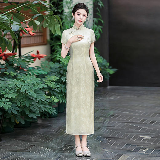 WX-25006春季新款真丝旗袍中式桑蚕丝连衣裙手工缝制送考宴席日常可穿 商品图0