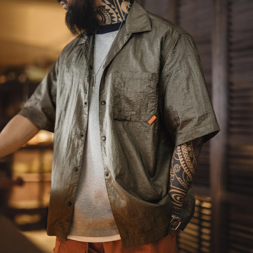 工装优选美式复古山系户外古巴领衬衫肌理感轻薄短袖衬衣男款夏 商品图0