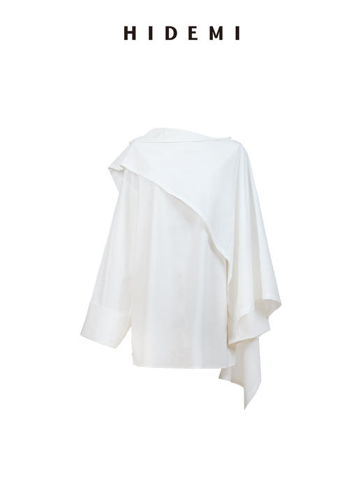 HIDEMI甄选长绒棉系列极简可拆卸斗篷设计感不对称剪裁廓形衬衫 商品图7