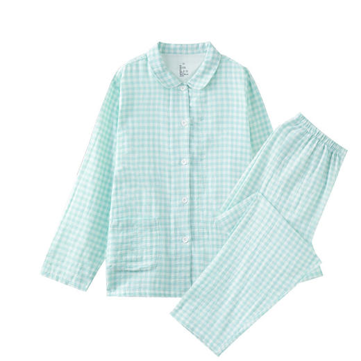 【双层纱长袖长裤家居服】全棉双层纱家居服糖果纯棉睡衣套装长袖情侣家居服 商品图4