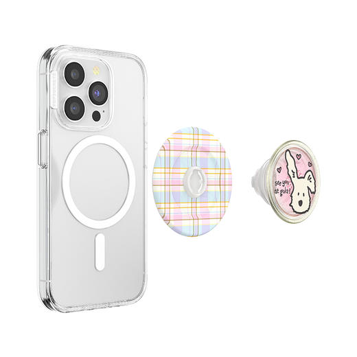【上菜了! À Table!】春日小狗·MagSafe圆啪嗒 PopSockets x gula 联名系列 MAGSAFE磁吸手机气囊支架 Round圆啪嗒系列 白色 小狗 格纹 卡通 商品图4