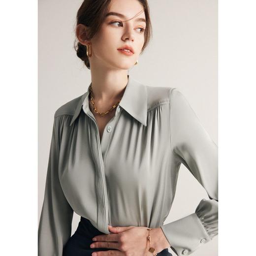 重磅真丝衬衫女2025春夏新款纯色长袖19姆米弹力双乔桑蚕丝上衣 商品图3