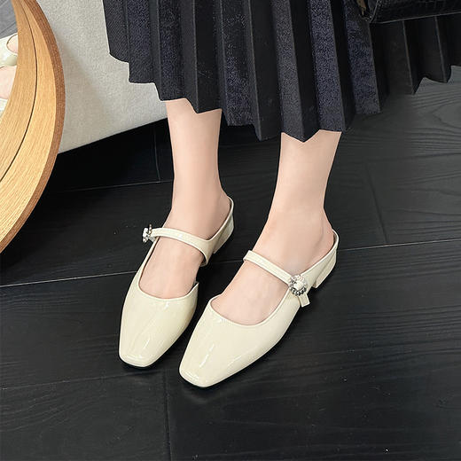 经典鲨2025年夏款法式复古方头简约气质玛丽珍单鞋半拖鞋女KW335-529011 商品图2