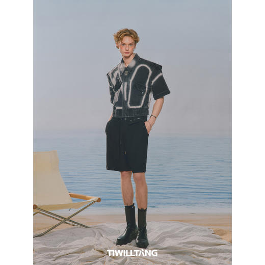 启世录TIWILLTANG明星同款"迷垣璇倪"喷色牛仔短袖夹克纯棉套装 商品图4