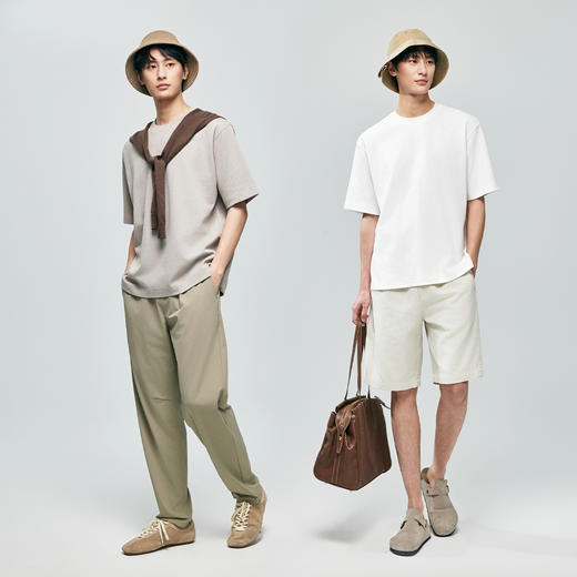 棉仓363801011-棉雨露麻小提花宽松落肩T恤 商品图4