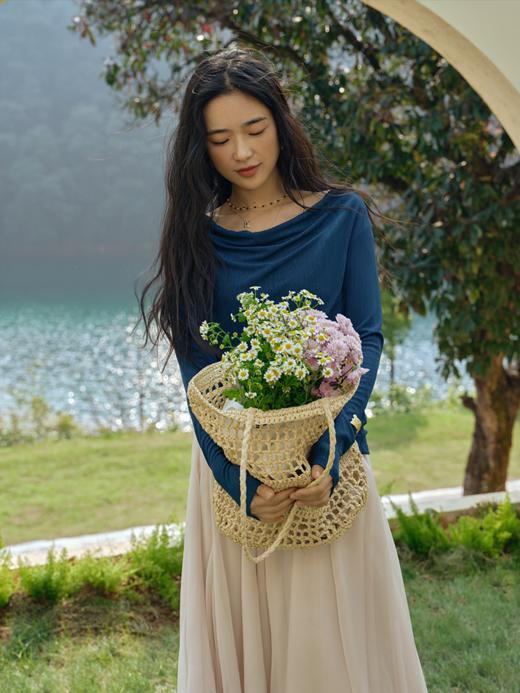 温柔月光 醋酸混纺气质荡领上衣FCF1TOP023 商品图10