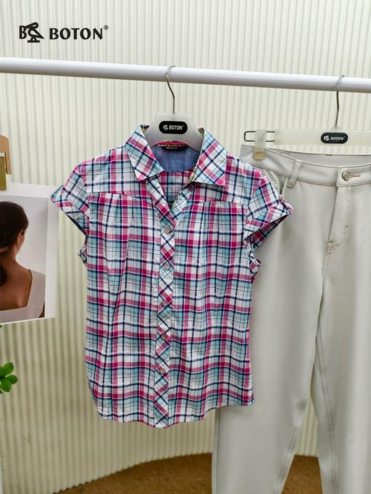 【第2件半价！尾货清仓不退换】波顿女士休闲格仔短袖衬衫LS735216 商品图1
