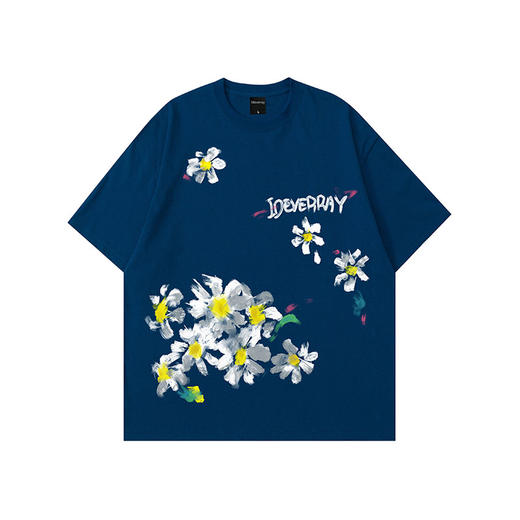 IDEVERRAY原创油画手绘小雏菊印花短袖男国潮街头宽松T恤衣服夏季 商品图4