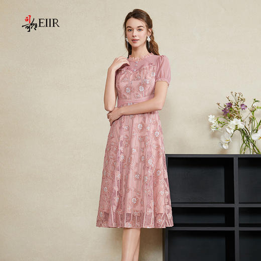 司歌绣花蕾丝连衣裙短袖修身端庄大方A911105x 商品图0