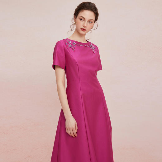 QF840斯尔丽2025新款气质轻奢法式钉珠修身放摆宴会礼服显瘦显高连衣裙 商品图5