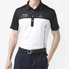 PING 高尔夫 男士夏季 接触冷感短袖T恤 黑白拼接网眼透气Polo衫