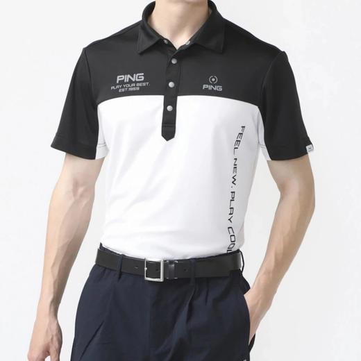 PING 高尔夫 男士夏季 接触冷感短袖T恤 黑白拼接网眼透气Polo衫 商品图0