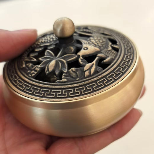 荷花/年年有余平底仿古色小盘香铜香炉 商品图1