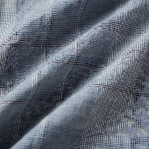 ROMI STUDIO汉麻棉混纺清爽蓝格纹撞色扣宽松翻领衬衣 RWCRSM1558 商品图4