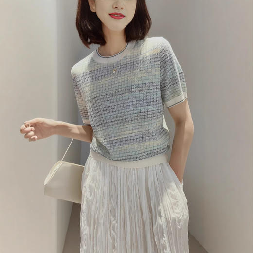 彩虹梦境！2025新款多巴胺渐变花纱天丝真丝针织短袖T恤气质小衫女款！ 商品图2