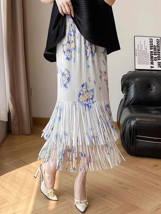 2025三宅褶皱油画印花碎花百褶裙垂坠感开叉直筒包臀半身裙女款！ 商品图7