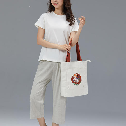 素道敦煌天然有机彩棉手拿帆布包 纯棉印花手提包 大容量背肩挎包 商品图1