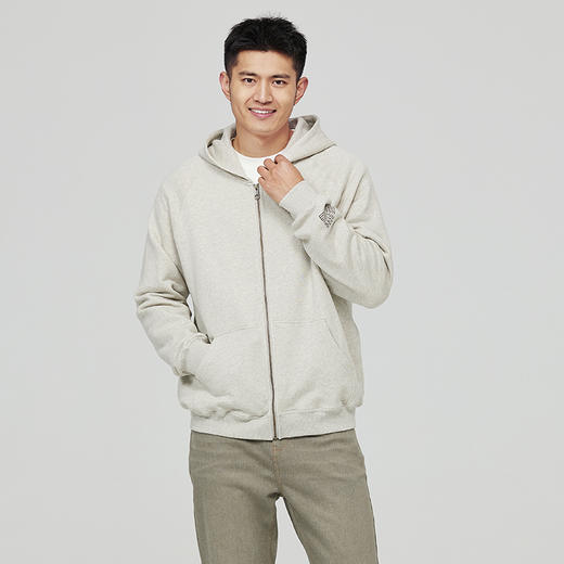 素道天然有机彩棉情侣连帽卫衣 长袖灰色运动服 套头男女同款休闲 商品图3