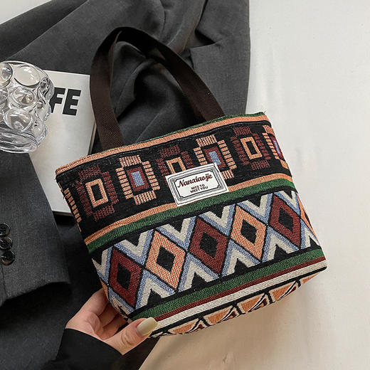 【敦煌纹华织梦·托特包】大容量帆布水桶包女  复古百搭单肩斜挎包女 通勤妈咪包女 商品图0