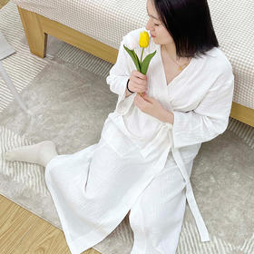 素道素道有机纯棉浴衣 100%棉男士女士纱布浴袍 长袖系绳可穿睡袍