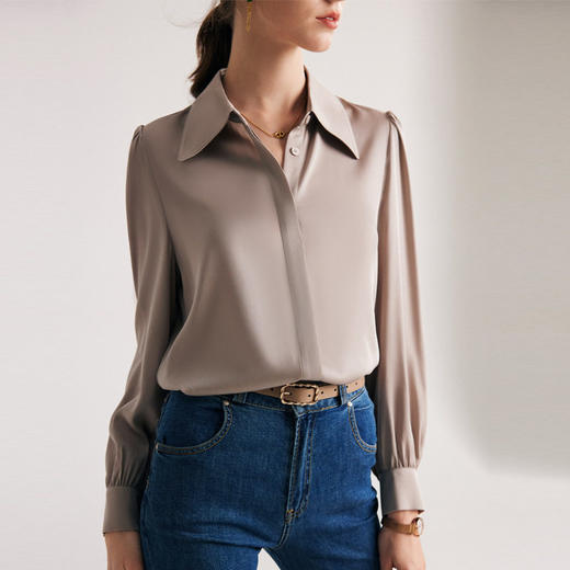 真丝衬衫女2025春夏新长袖19姆米双乔通勤白色杭州丝绸桑蚕丝上衣 商品图0