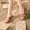 Safiya/索菲娅2025时尚露趾金属扣方头复古休闲玛雅风平底拖SFD2110367 商品缩略图2