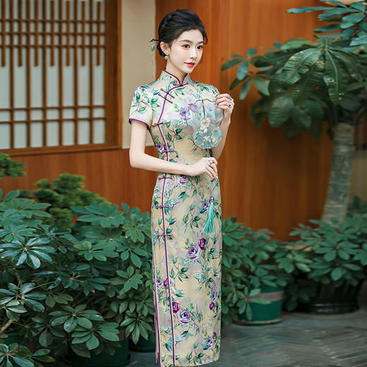 WX-ZS-2502春季新款真丝旗袍中式桑蚕丝连衣裙手工缝制送考宴席日常可穿 商品图1