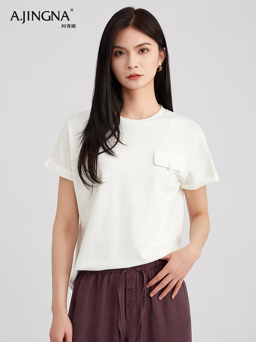 【潇洒率性】阿菁娜清新国风元素连肩袖圆领T恤F30C301032 商品图0