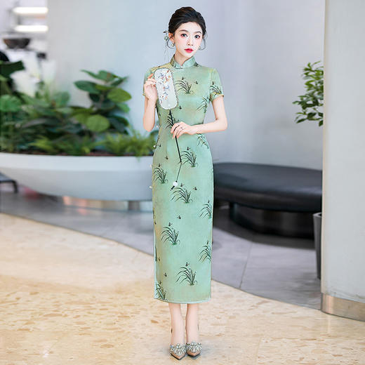WX-ZS-2506春季新款真丝旗袍中式桑蚕丝连衣裙手工缝制送考宴席日常可穿 商品图2