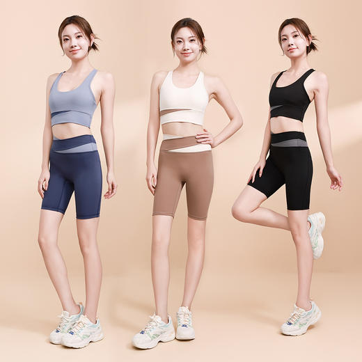 短裤套装防震聚拢护腰瘦腿健身文胸拼色高腰收腹蜜桃臀露脐瑜伽服 商品图3