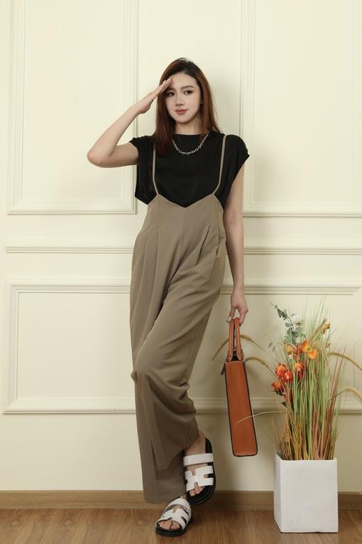 LNNNS 卡其色高腰宽松阔腿背带裤 18205 商品图2