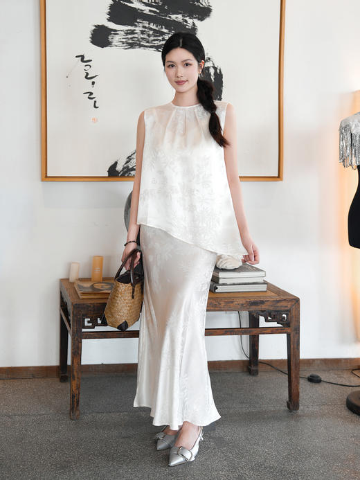 盛唐牡丹| 散花纹真丝提花半裙 商品图0