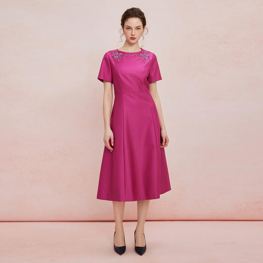 QF840斯尔丽2025新款气质轻奢法式钉珠修身放摆宴会礼服显瘦显高连衣裙 商品图8