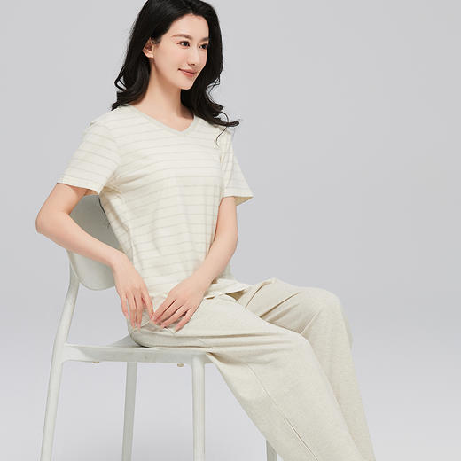 素道有机棉女士夏季薄款家居服 有机认证短袖套装 100%棉长袖长裤 商品图2