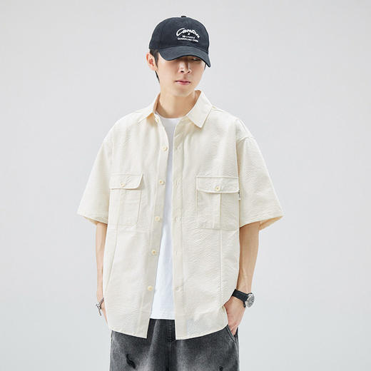 工装短袖衬衫男痞帅ins潮牌日系宽松设计感美式衬衣    AY-D1105 商品图1