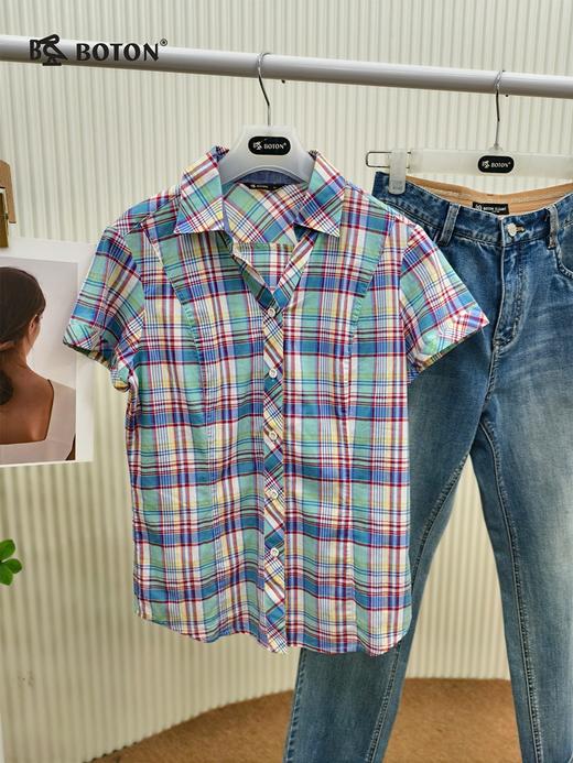 【第2件半价！尾货清仓不退换】波顿女士休闲格仔短袖衬衫LS731215 商品图1