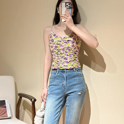 洛诗琳05355清新印花吊带2025夏季新款气质打揽真丝吊带22173 商品图1