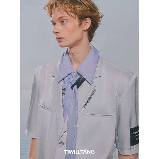 启世录TIWILLTANG“溶韵烬涉”缎面拼接西装套装夏季黑色外套男 商品图2