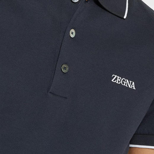 【二】ZEGNA 杰尼亚 男士字母徽标刺绣弹力棉质短袖polo衫 蓝色 E7358A5 B746 B09 商品图3
